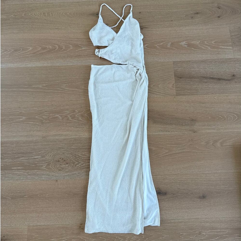 White Fox Maxi Dress Blue Lagoon Size L Oat Beige